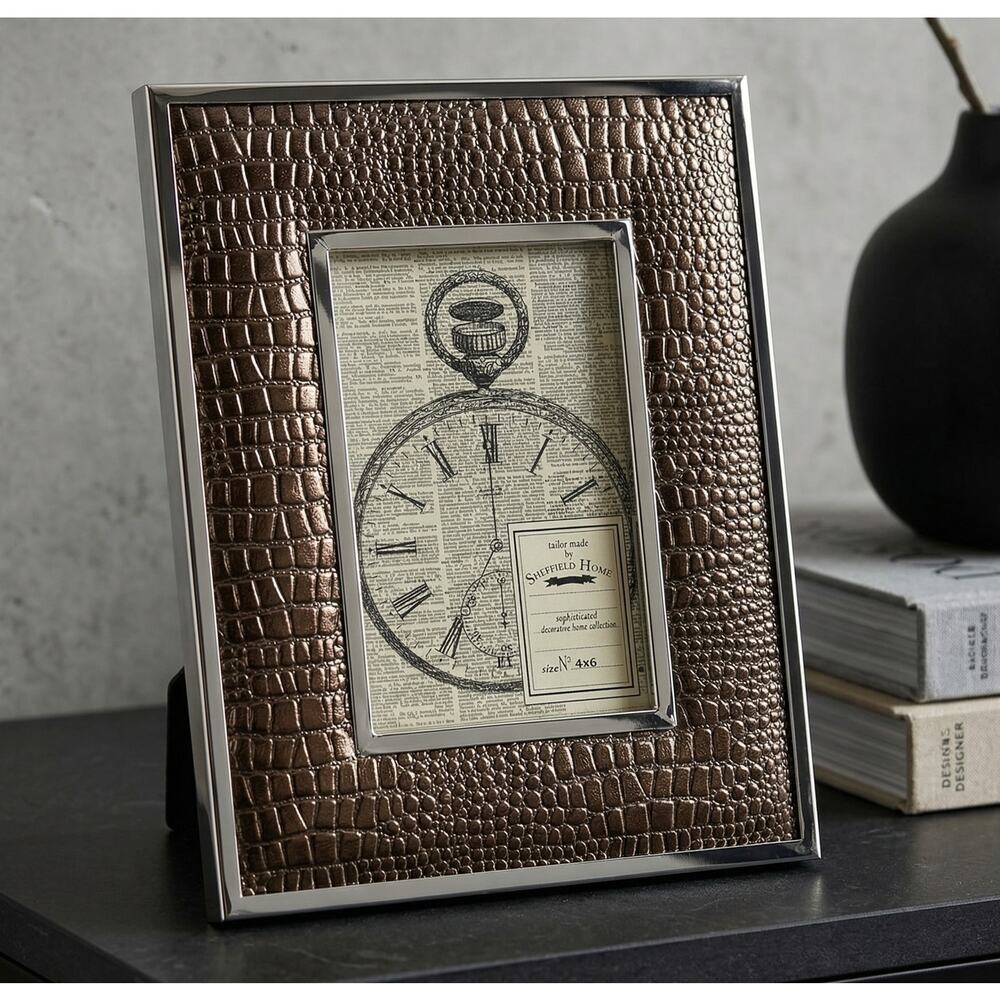 Sheffield Home 4x6 Silver & Bronze Crocodile Embossed Picture Frame NEW